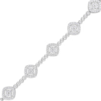 .925 Sterling Silver 3.0 Cttw Diamond Halo Square Shape Link Bracelet (I-J Color, I3 Clarity) - 7.25"