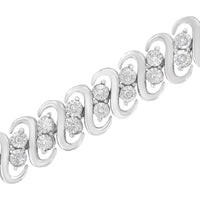 .925 Sterling Silver 1/4 cttw Round-Cut Diamond Double Row Wrapped S-Link Bracelet (I-J Color, I2-I3 Clarity) - Size 7.25"