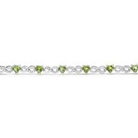 .925 Sterling Silver 1.00 Cttw Diamond and 4.00mm Lab Created Green Heart-Shaped Peridot Infinity Link Bracelet (I-J Color, I2-I3 Clarity) - 7.25"