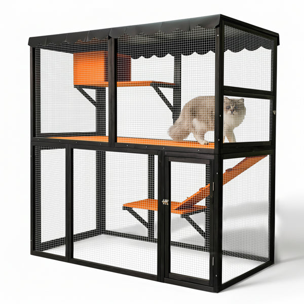 Wooden Catio Outdoor Cat Enclosure Large Cat House For Mulitiple Cats Walk ,Indoor 4 Tier Cat Enclosures House , Outdoor