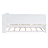 Wooden Twin Size DayBed with Twin Trundle, DayBed with Storage Shelf and USB Charging Ports,White