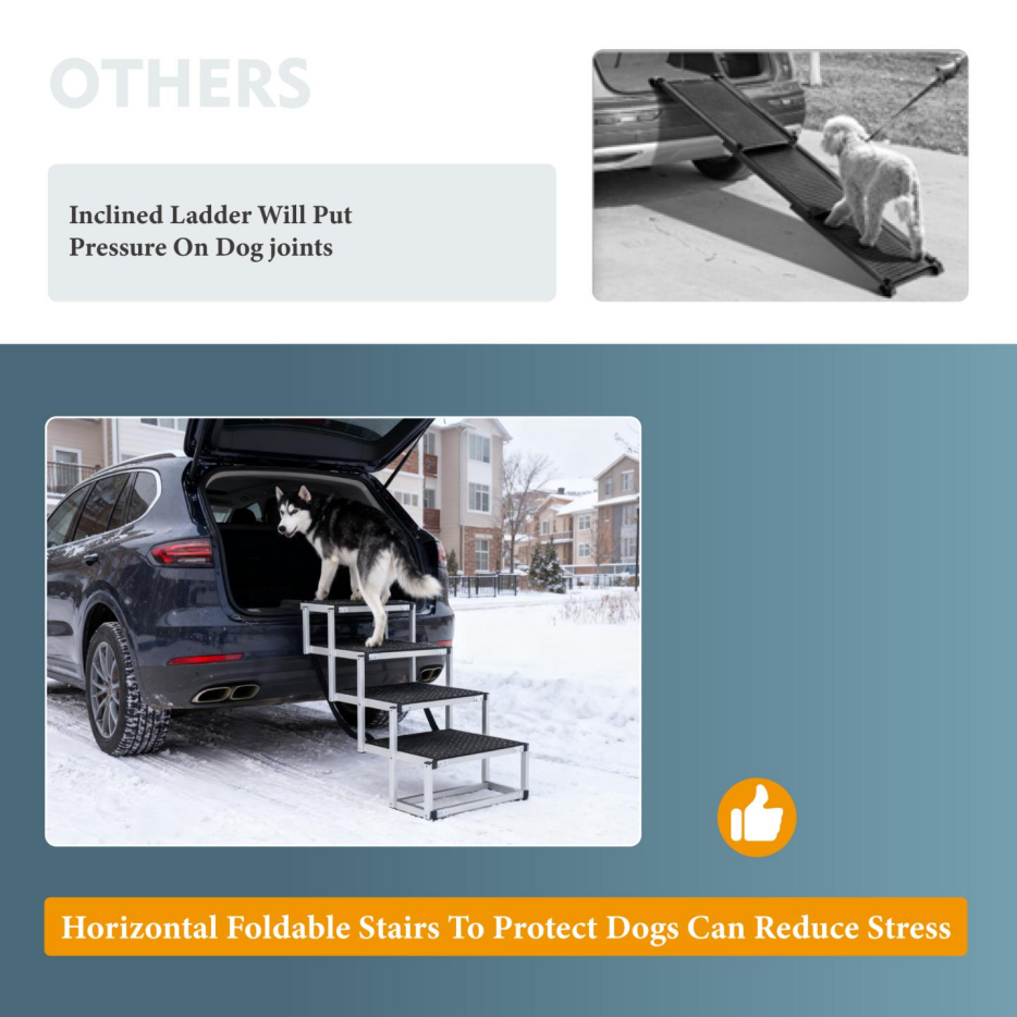 Foldable Dog Ramp For Cars, SUVs, Trucks, Portable Pet Dog Stairs For Large Dogs With Non-Slip Surface & Reinforced Desi