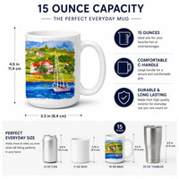 Harbour Scene with Sailboat Ceramic Coffee Mug 15 oz Decorative Large C Handle Mug Cup for Tea, Cocoa Hot Chocolate