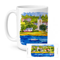 Harbour Scene with Sailboat Ceramic Coffee Mug 15 oz Decorative Large C Handle Mug Cup for Tea, Cocoa Hot Chocolate