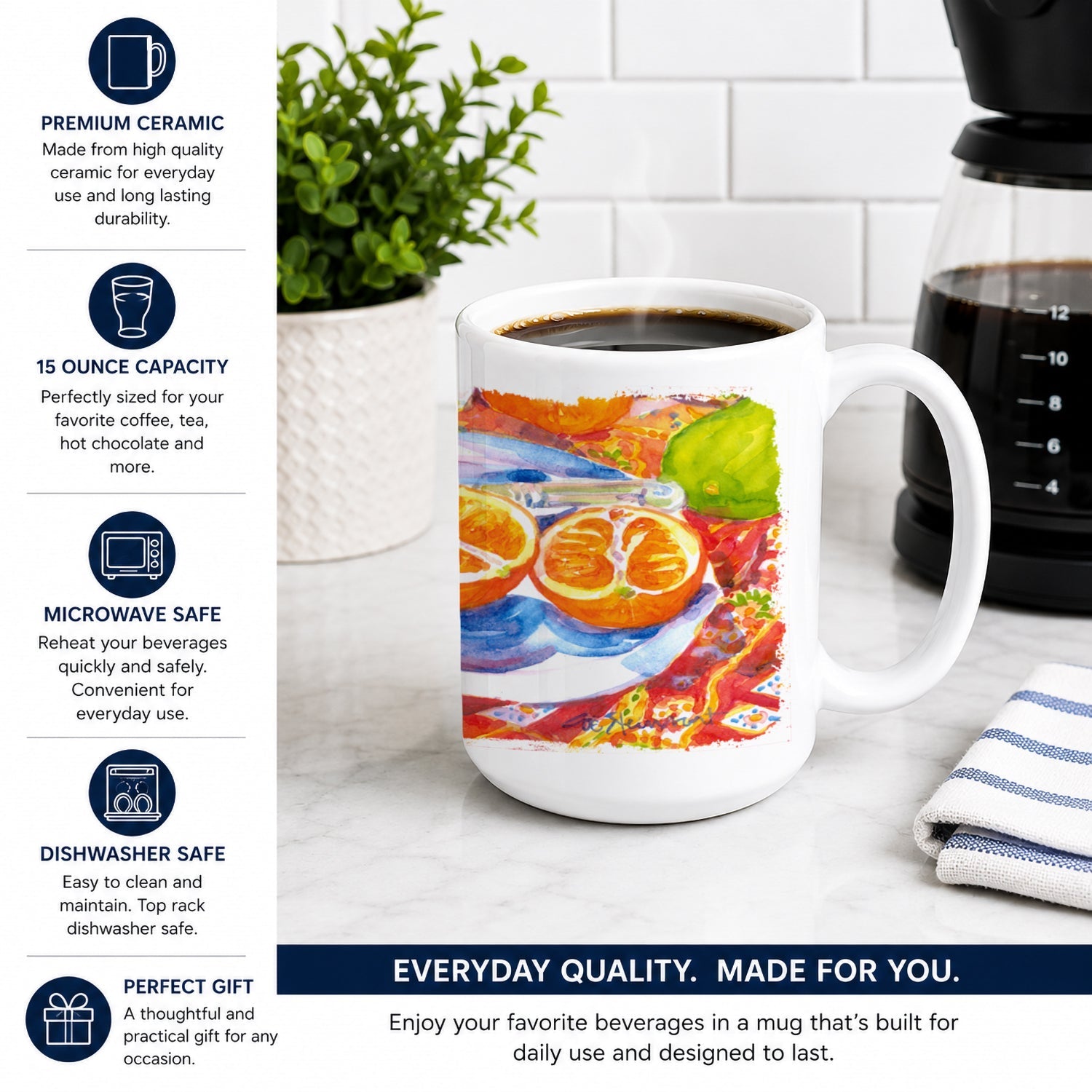 Florida Oranges Sliced for breakfast Ceramic Coffee Mug 15 oz Decorative Large C Handle Mug Cup for Tea, Cocoa Hot Chocolate