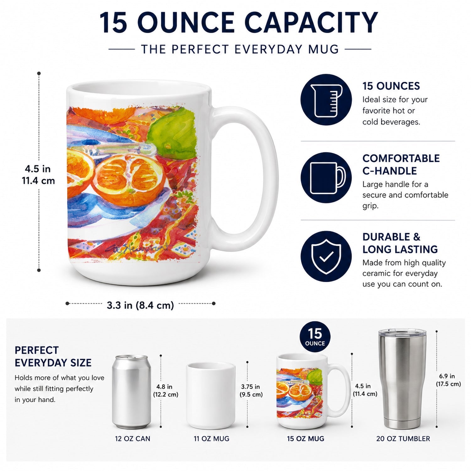 Florida Oranges Sliced for breakfast Ceramic Coffee Mug 15 oz Decorative Large C Handle Mug Cup for Tea, Cocoa Hot Chocolate