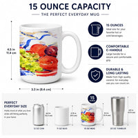 Apples, Plums and Grapes with Flowers Ceramic Coffee Mug 15 oz Decorative Large C Handle Mug Cup for Tea, Cocoa Hot Chocolate