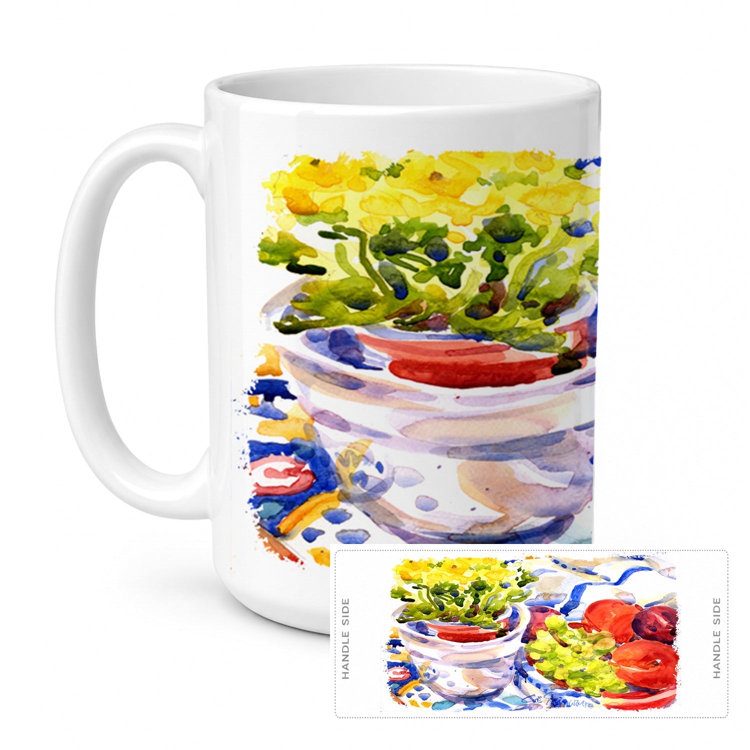 Apples, Plums and Grapes with Flowers Ceramic Coffee Mug 15 oz Decorative Large C Handle Mug Cup for Tea, Cocoa Hot Chocolate