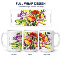 Flower Ceramic Coffee Mug 15 oz Decorative Large C Handle Mug Cup for Tea, Cocoa Hot Chocolate