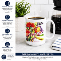 Flower Ceramic Coffee Mug 15 oz Decorative Large C Handle Mug Cup for Tea, Cocoa Hot Chocolate