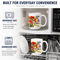 Flower Ceramic Coffee Mug 15 oz Decorative Large C Handle Mug Cup for Tea, Cocoa Hot Chocolate
