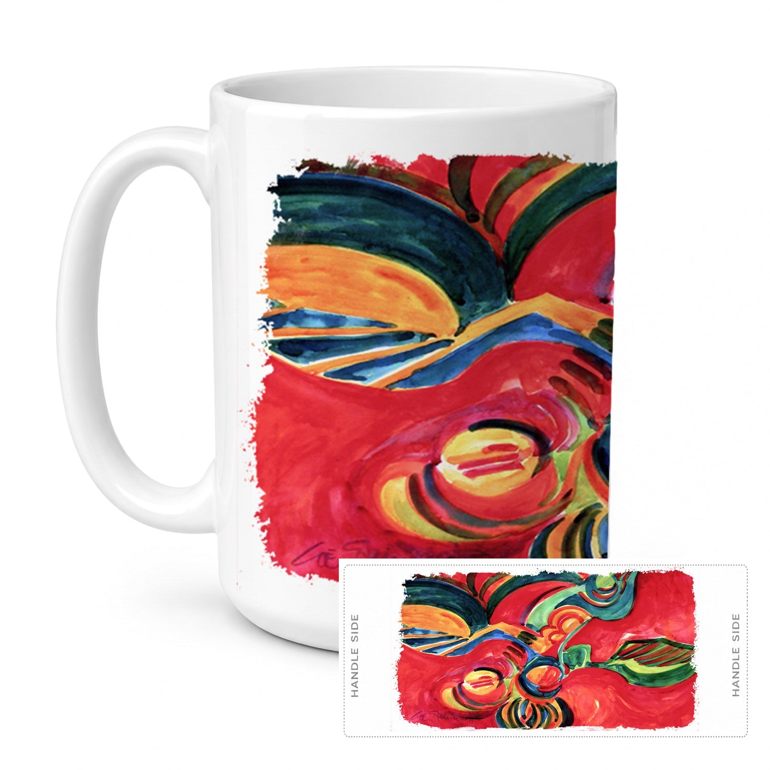 Red Flowers and berries Ceramic Coffee Mug 15 oz Decorative Large C Handle Mug Cup for Tea, Cocoa Hot Chocolate