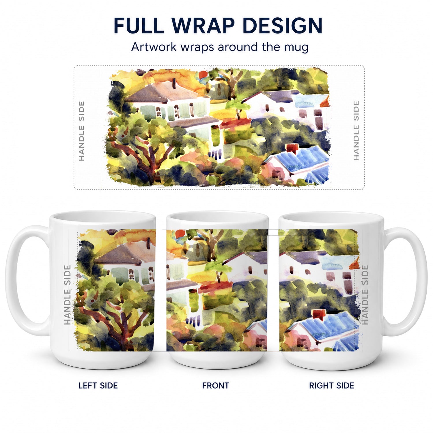 Houses Ceramic Coffee Mug 15 oz Decorative Large C Handle Mug Cup for Tea, Cocoa Hot Chocolate