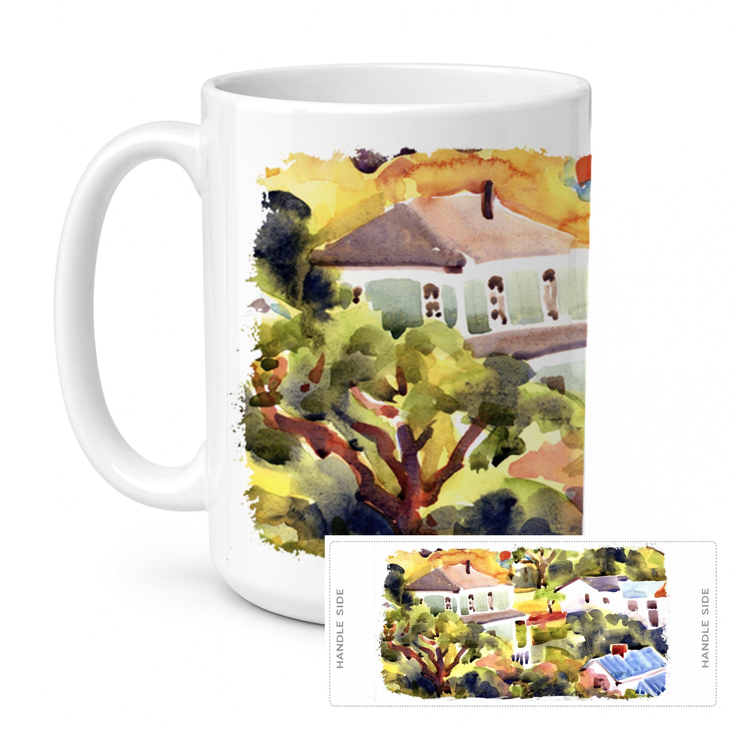 Houses Ceramic Coffee Mug 15 oz Decorative Large C Handle Mug Cup for Tea, Cocoa Hot Chocolate