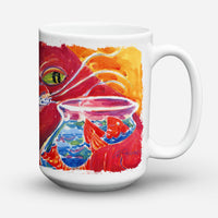 Big Red Cat at the fishbowl Ceramic Coffee Mug 15 oz Decorative Large C Handle Mug Cup for Tea, Cocoa Hot Chocolate