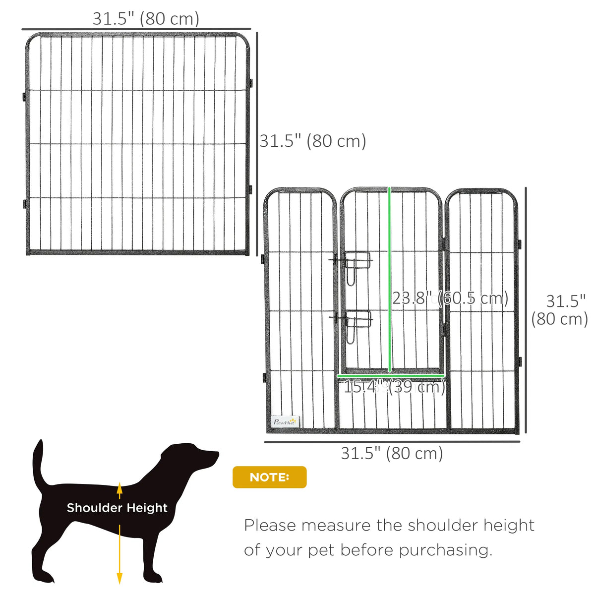 Heavy Duty Pet Playpen, 16 Panels Steel Dog Fence Puppy Exercise Pen with 2 Doors Locking Latch, 31.5" Height