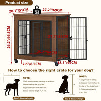 27.2" Dog Crate Furniture with Wheels for Small Dogs, Heavy Duty Dog Kennel Indoor with 2 Doors, Wooden Pet Cage End Tab