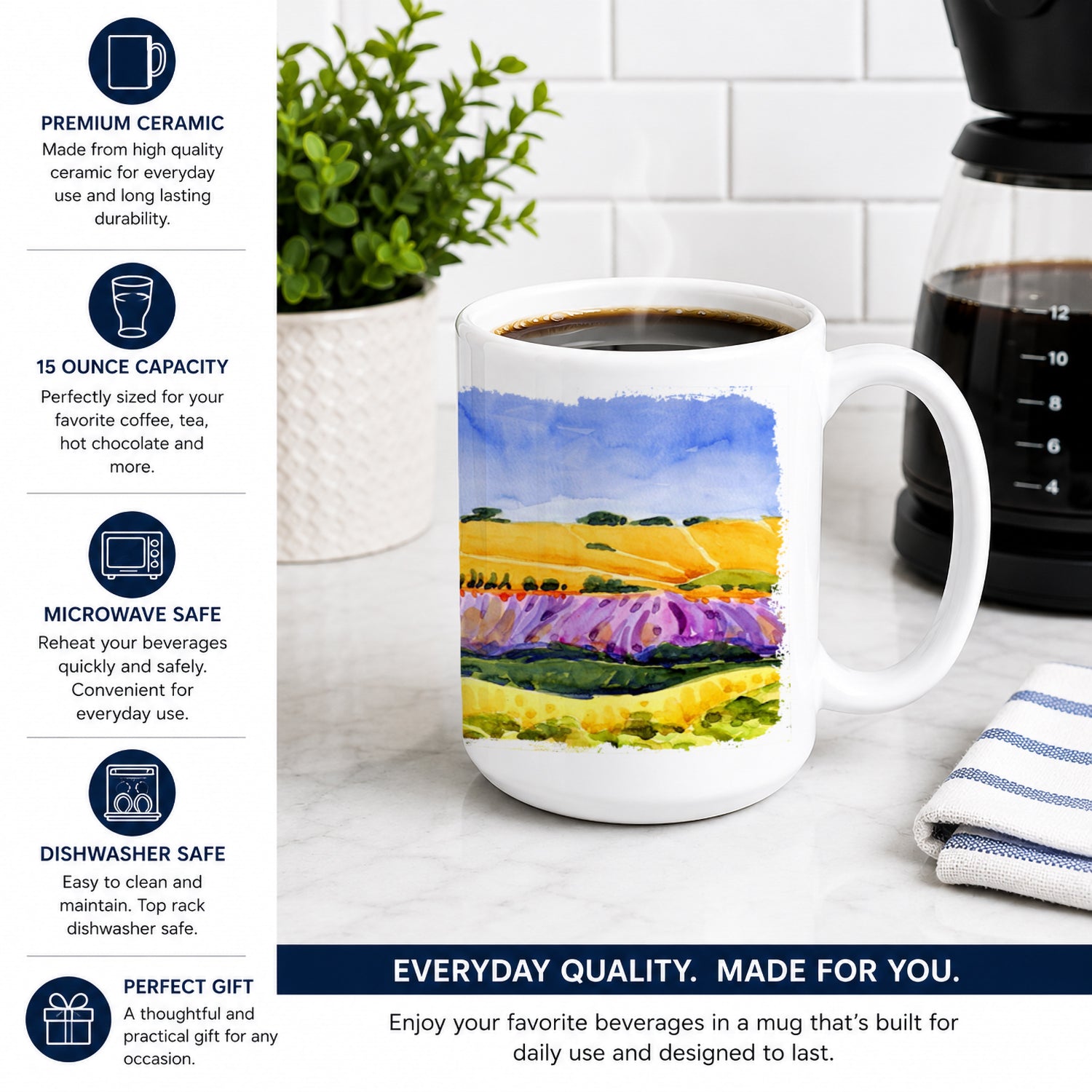 Landscape Ceramic Coffee Mug 15 oz Decorative Large C Handle Mug Cup for Tea, Cocoa Hot Chocolate