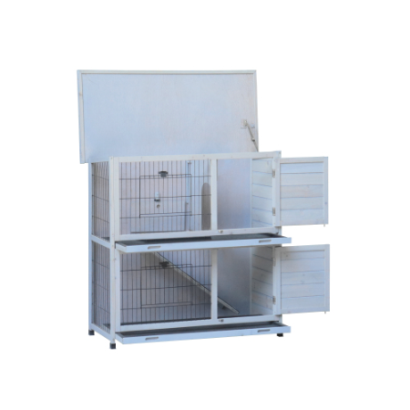 Rabbit Hutch Outdoor, 2-Story Rabbit Cage Indoor With Run, Bunny Cage With 2 Removable No-Leak Trays, Pet Cages With Non