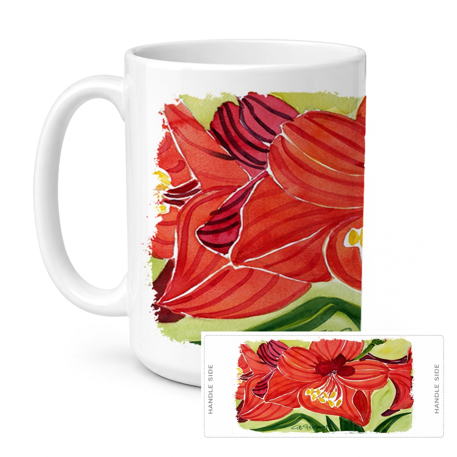 Flower - Amaryllis Ceramic Coffee Mug 15 oz Decorative Large C Handle Mug Cup for Tea, Cocoa Hot Chocolate