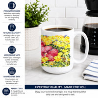 Flower - Hibiscus Ceramic Coffee Mug 15 oz Decorative Large C Handle Mug Cup for Tea, Cocoa Hot Chocolate