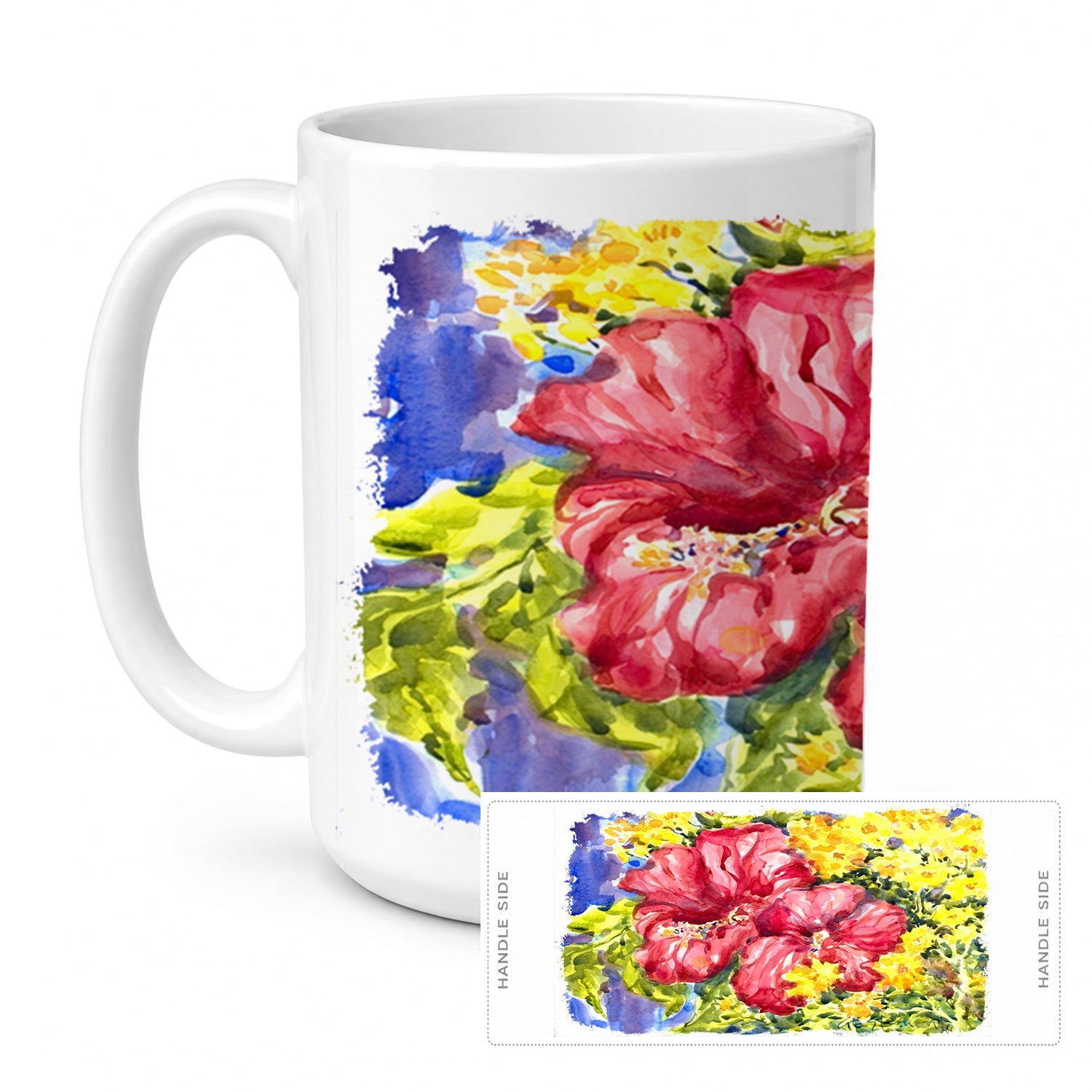 Flower - Hibiscus Ceramic Coffee Mug 15 oz Decorative Large C Handle Mug Cup for Tea, Cocoa Hot Chocolate