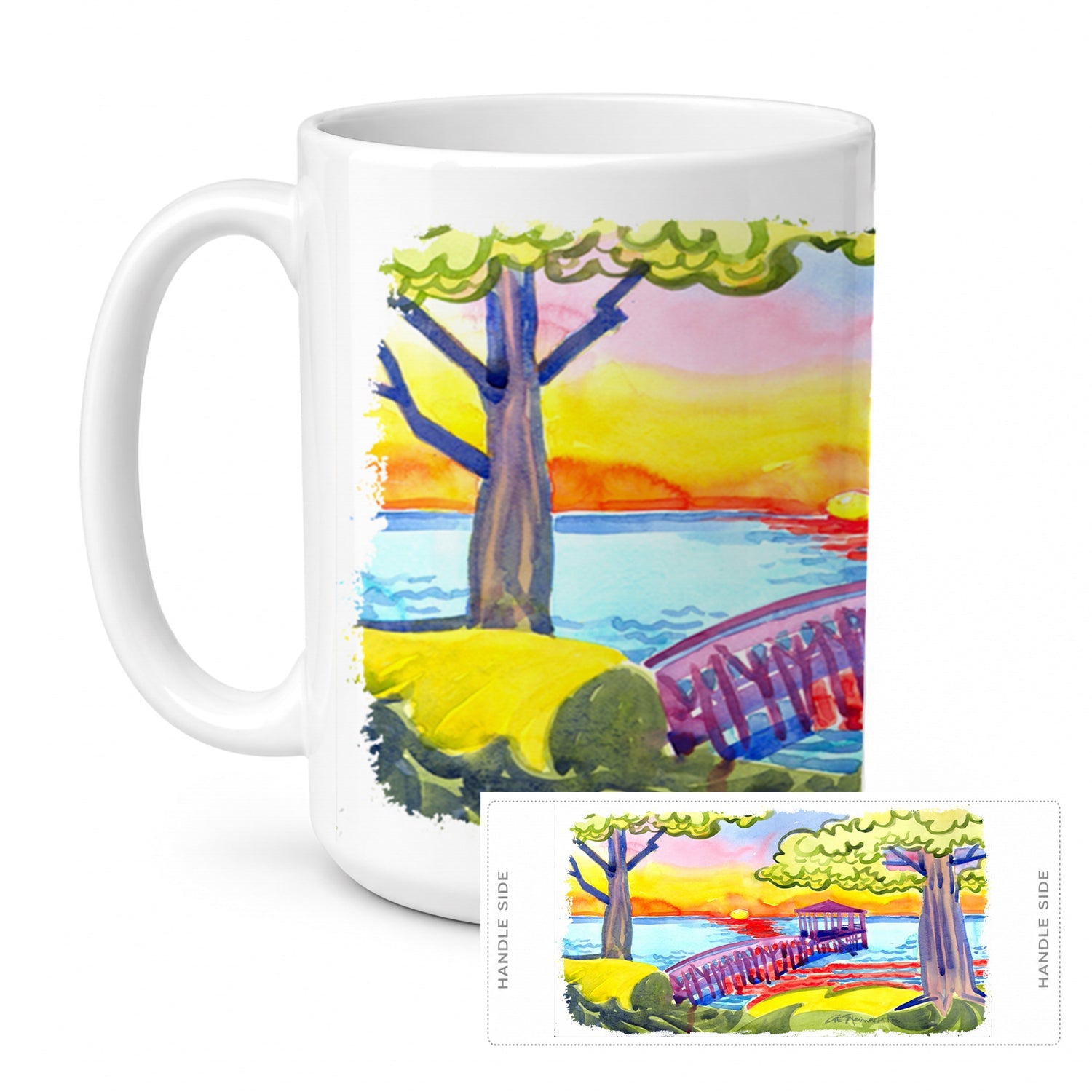 Dock at the pier Ceramic Coffee Mug 15 oz Decorative Large C Handle Mug Cup for Tea, Cocoa Hot Chocolate