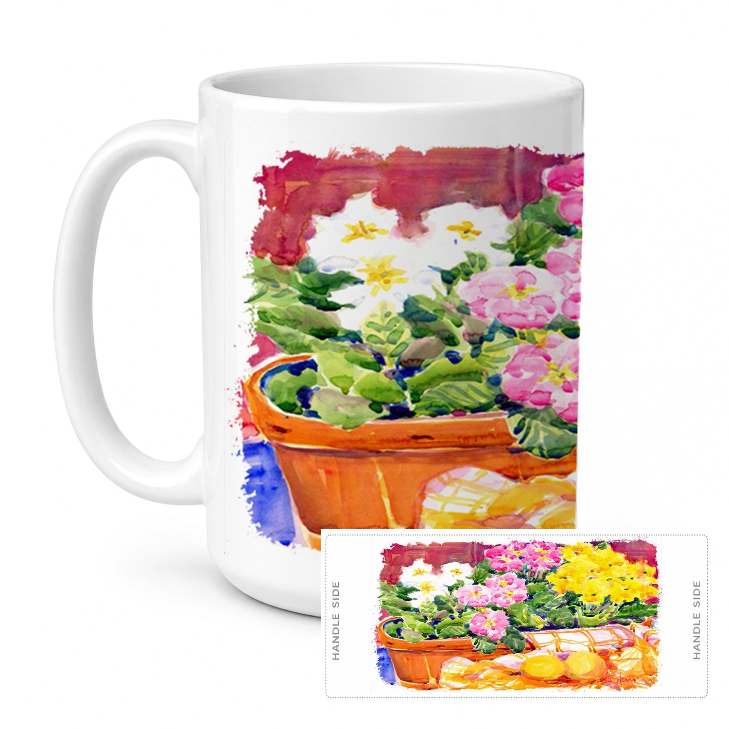 Flower - Primroses Ceramic Coffee Mug 15 oz Decorative Large C Handle Mug Cup for Tea, Cocoa Hot Chocolate