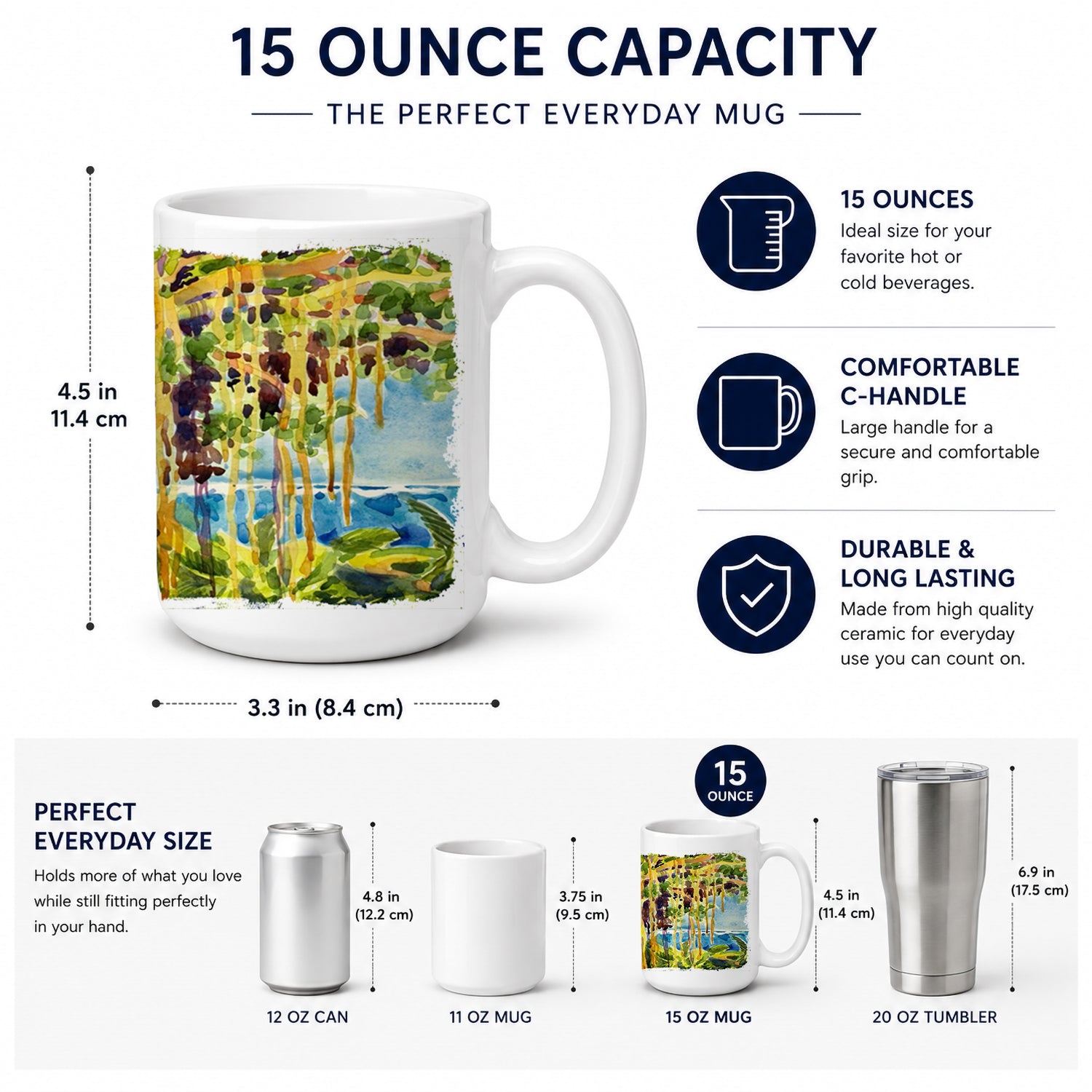 Tree - Banyan Tree Ceramic Coffee Mug 15 oz Decorative Large C Handle Mug Cup for Tea, Cocoa Hot Chocolate