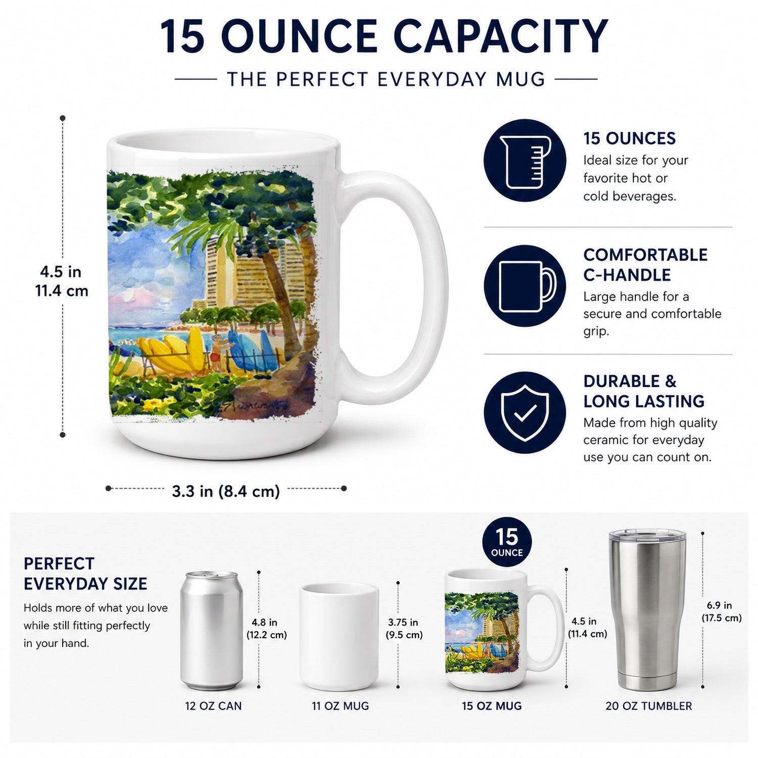 Beach Resort view from the condo Ceramic Coffee Mug 15 oz Decorative Large C Handle Mug Cup for Tea, Cocoa Hot Chocolate