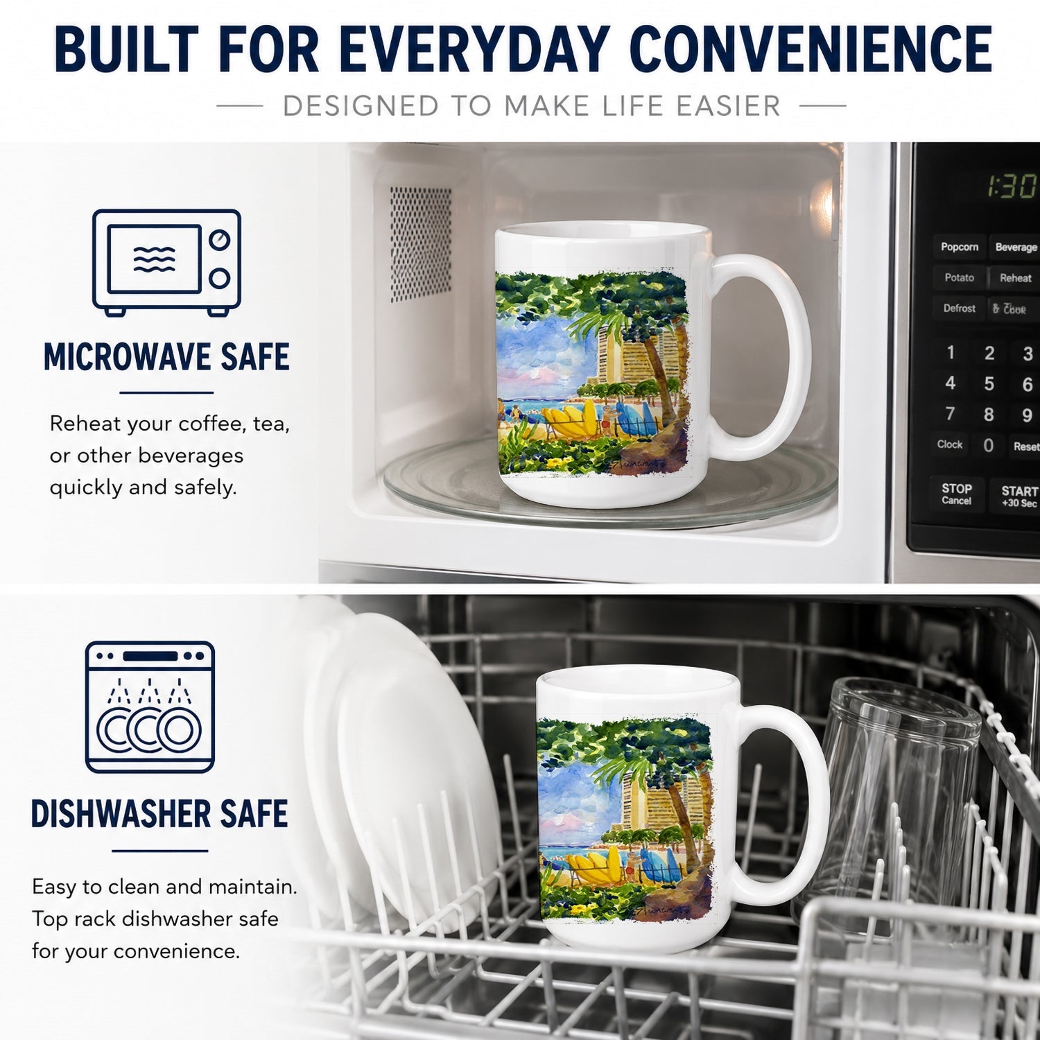 Beach Resort view from the condo Ceramic Coffee Mug 15 oz Decorative Large C Handle Mug Cup for Tea, Cocoa Hot Chocolate