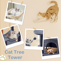 44 Inch Cat Tree Tower, Multi-Cat Climbing Tower With, Natural Sisal Scratching Posts, Extended Platform, Hammock