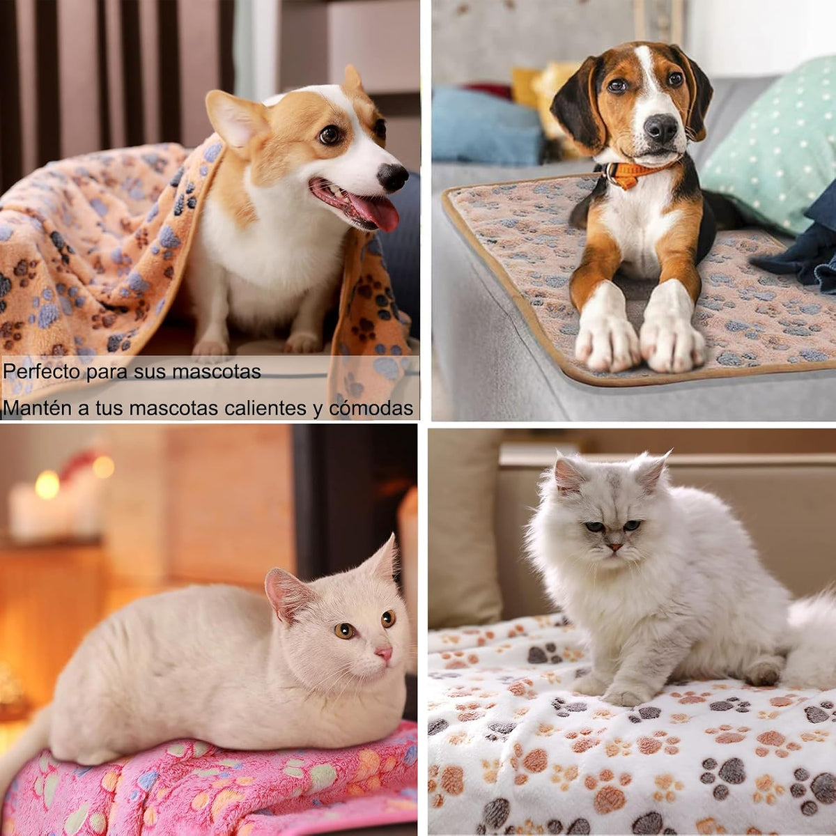 3 Pack Pet Blanket, Soft Plush Paw Print Dog Blanket Washable, Warm Fleece Cat Blanket For Large Medium Dogs, Sofa Couch
