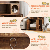 Wooden Hidden Cat Litter Box Enclosure with Storage Shelves Anti-Toppling Design Industrial Style Brown