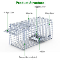 2Pcs 18x8x10In Humane Single Door Live Animal Trap For Spring Summer Collapsible Galvanized Iron Animal Cage Catch And R
