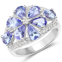 3.24 Carat Genuine Tanzanite and White Topaz .925 Sterling Silver Ring
