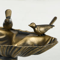 32" Antique Bird Bath Decorative Birdbath Bird Feeder Bowl with Planter Pedestal and Bird Statues, Bronze