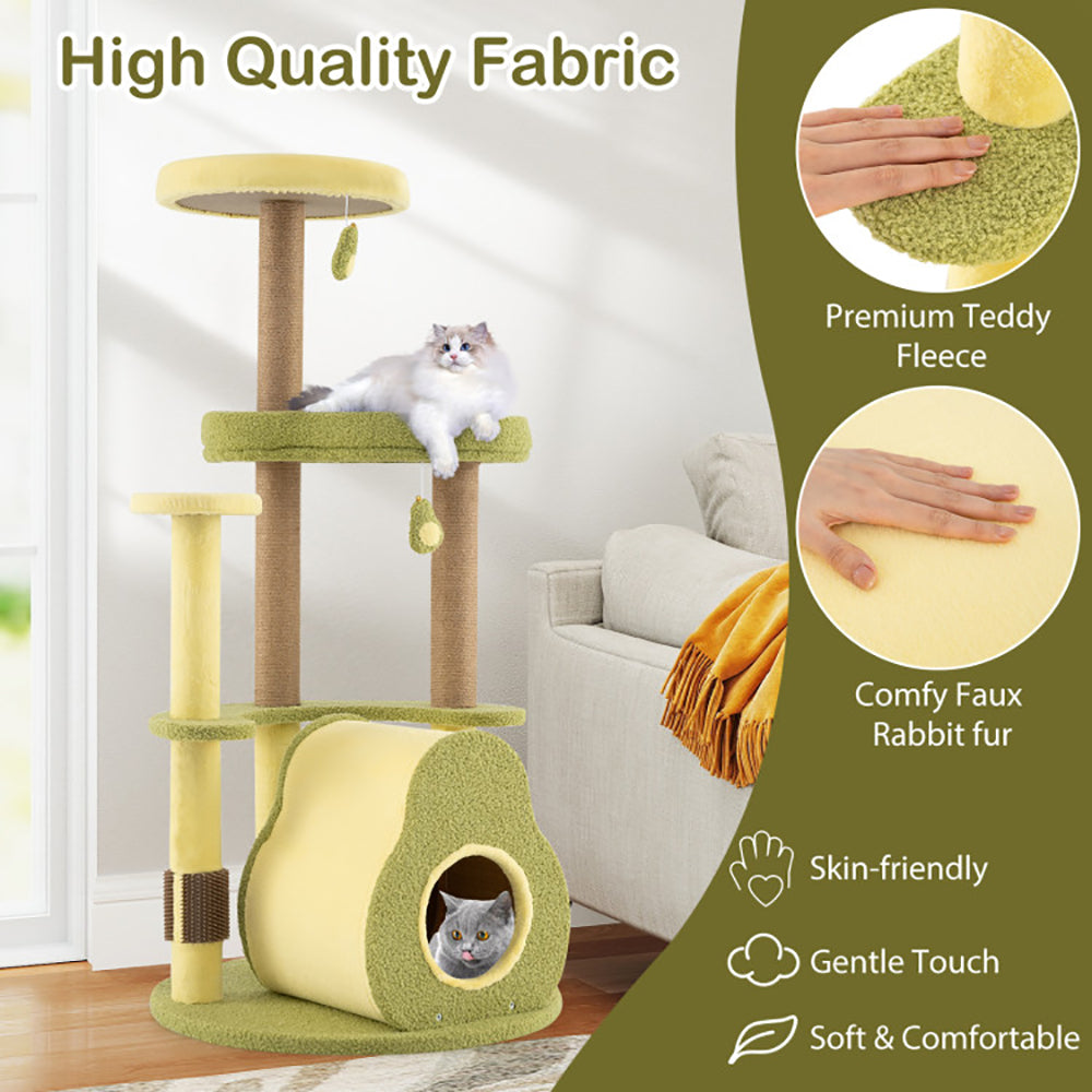 Freestanding Multi-level Avocado Cat Tower With Private Condo