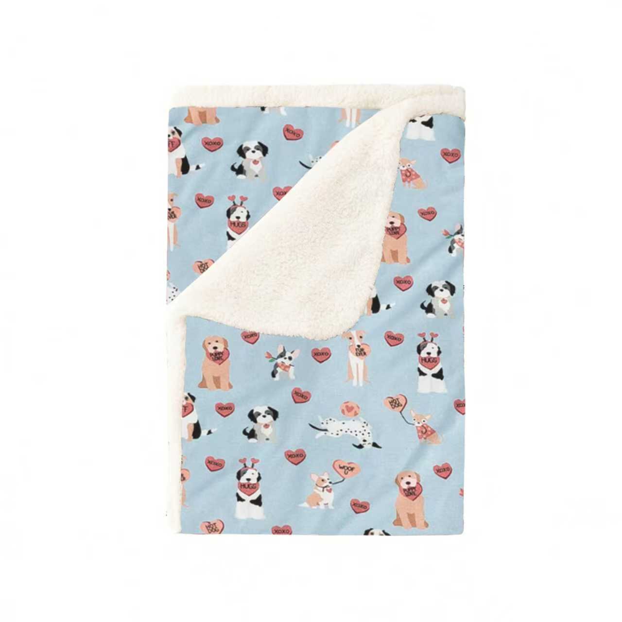 Pups & Kisses (Dream Luxe Blanket) - Blue - BIG FRENCHIES
