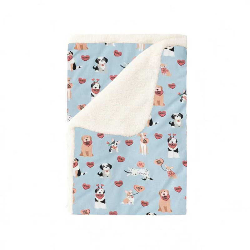 Pups & Kisses (Dream Luxe Blanket) - Blue - BIG FRENCHIES