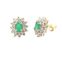 2.06ct Emerald Diamond Earrings 14KT Yellow Gold