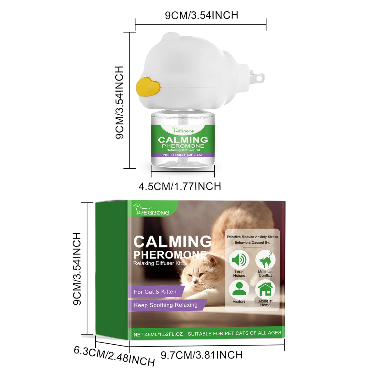 Cat Calming Pheromone Diffuser Kit 45ml, Stress Relief For Anxious Cats & Kittens