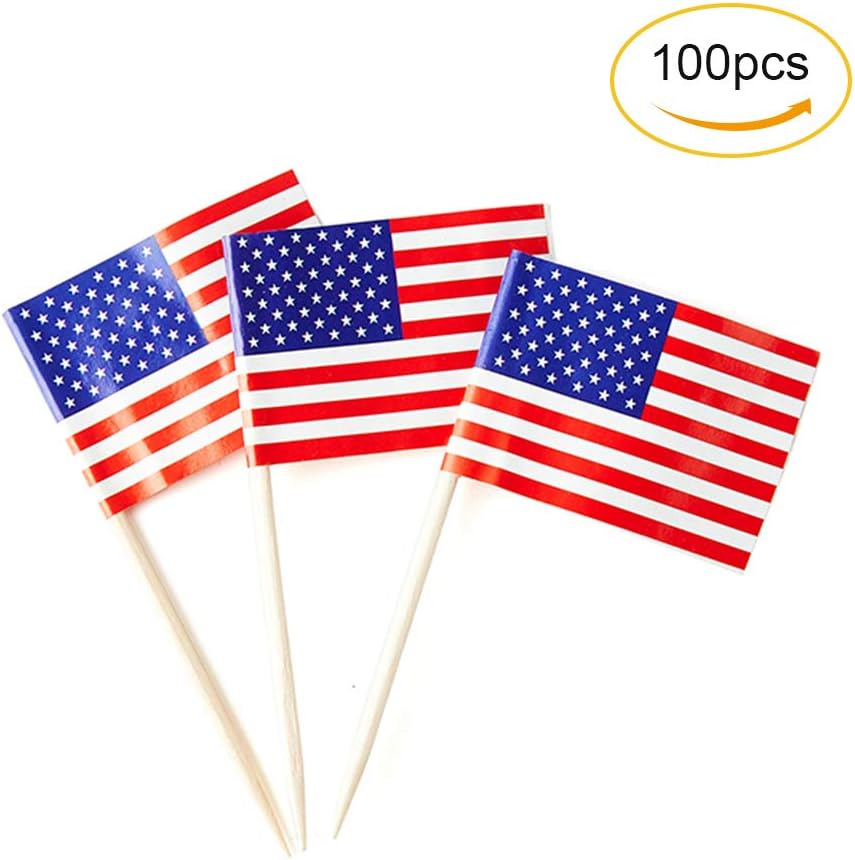 mflagperft 100-pack American flag toothpicks with double-sided paper USA flags on wooden picks - view 38
