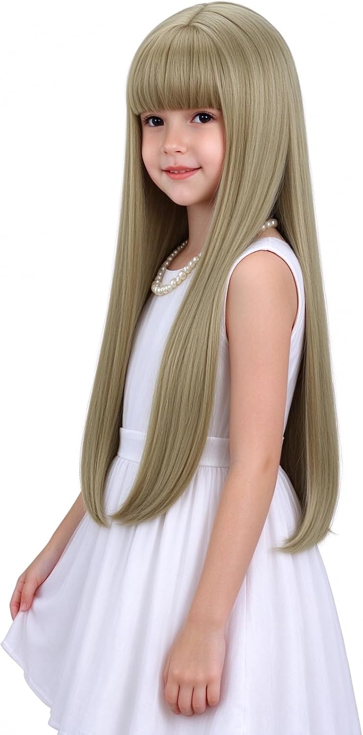 WAVELNM kids long straight black wig with hot pink highlights and bangs - view 15