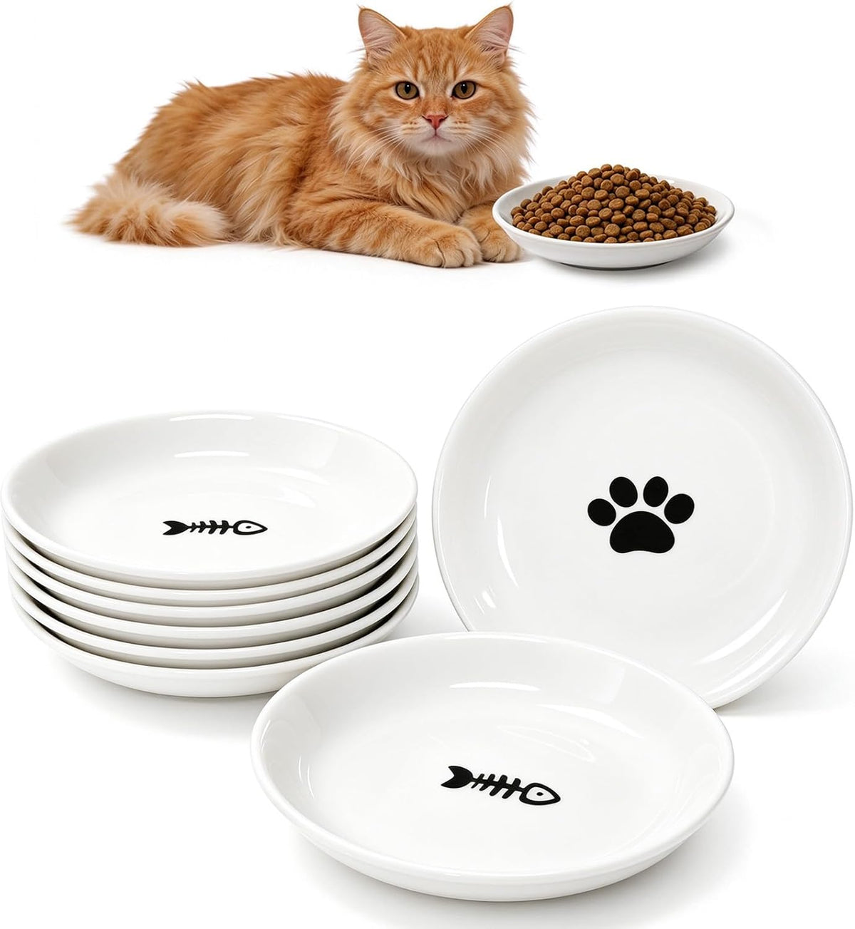 [8 Pack] Ceramic Cat Food Bowl - 8 white