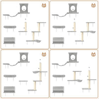 NUNU LAB Cat Wall Shelves Set, 7 Pcs Wall-Mounted Cat Climber with Cat House, Tunnel, Bridge, Scratching Post, Hammock, Wall Shelves, Gray