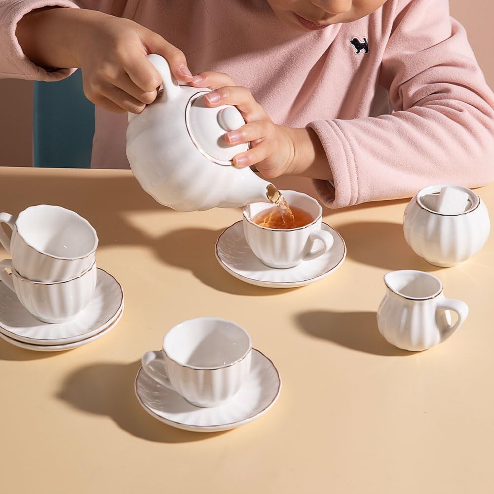 Sweejar porcelain tea set for little girls in pumpkin shape with teapot, cups and saucers - view 24
