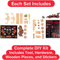 Little Jupiter DIY Wooden Kits w/Stickers, Kids Building Kit - Open and Closed Wheel Race Cars - image 3