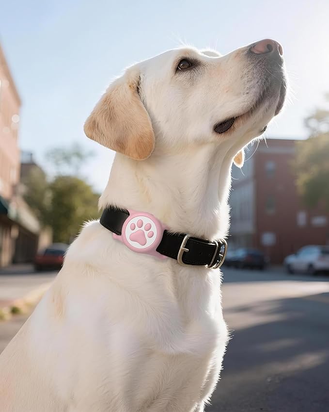 IP68 Waterpoof Dog Airtag Holder, Stretchy Silicone Full Body Covered Apple Air Tag Holder for Dog Cat Collar Fit All Width Collar (Pink/Red, 2 Pack)