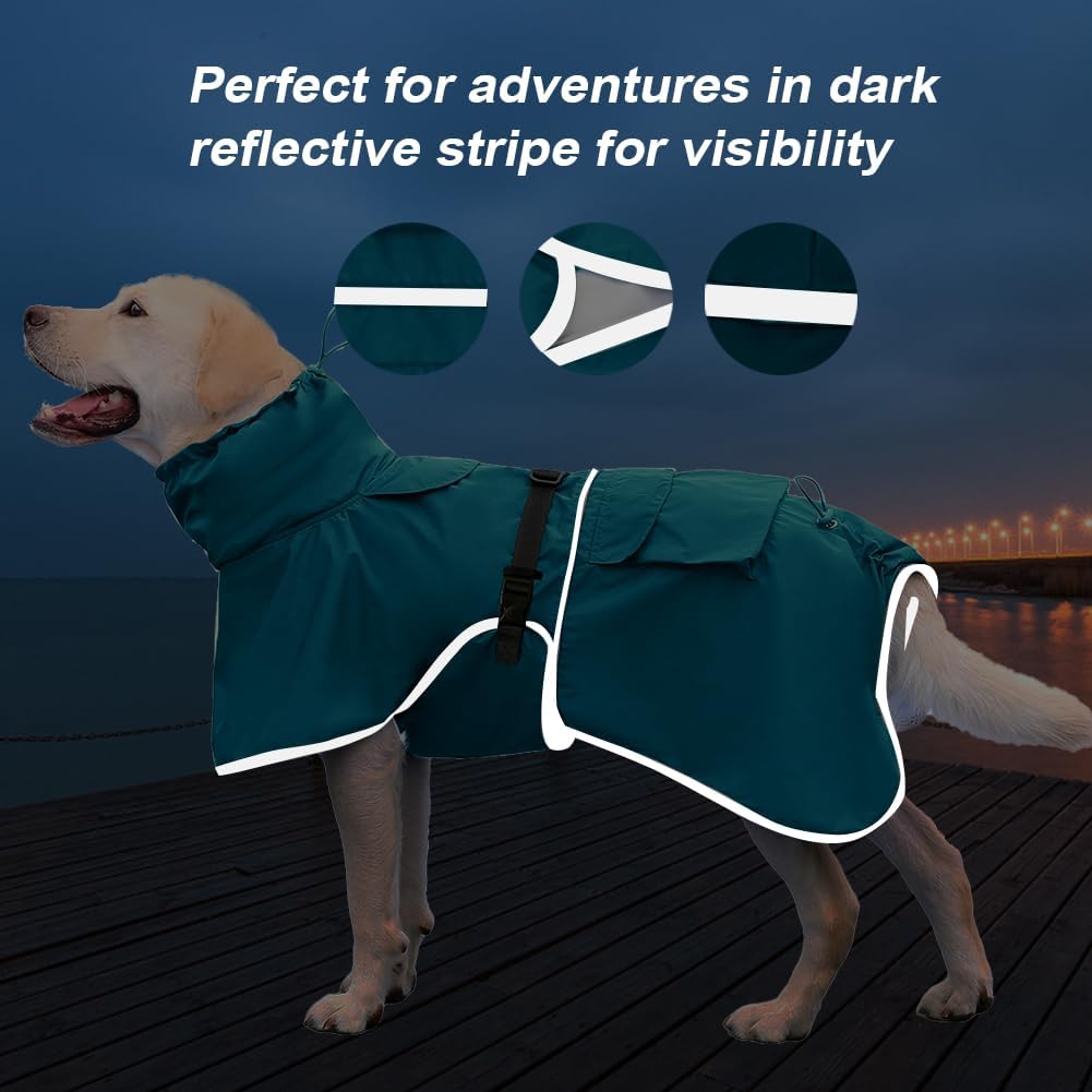 Dog Raincoat Waterproof Adjustable Rain Jacket Small Dogs Green - Blue / 6XL-Fit for 91-110 pounds - image 2